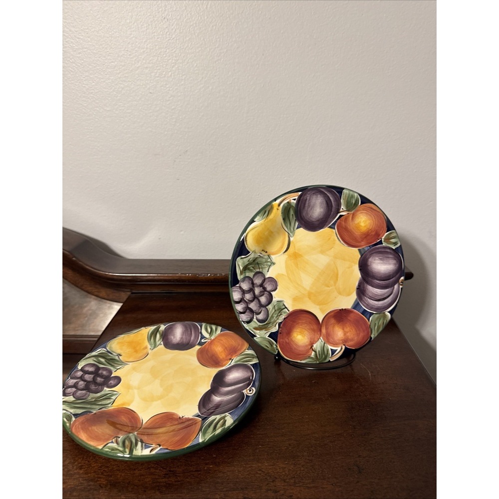 2 - 8" Tabletops Unlimited Amelia Plates, Hand Painted Fruit, ColorMate